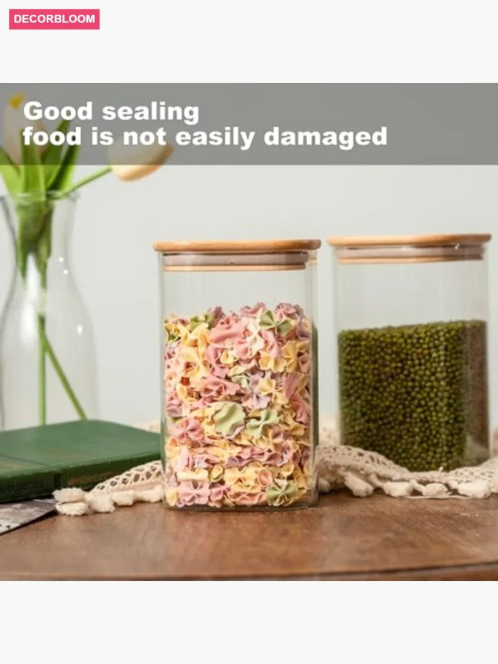 37 oz Glass Food Storage Jars Set of 6 Airtight Bamboo Lid